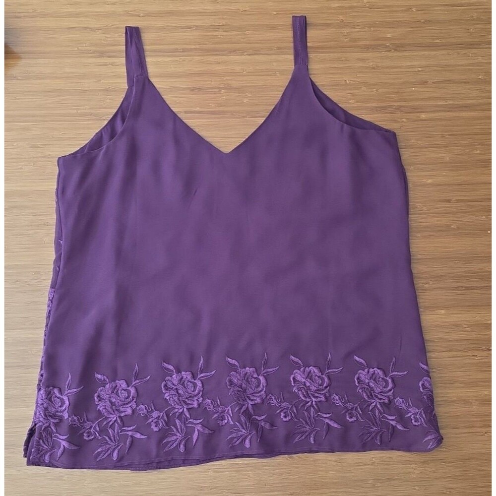WHBM Tank Top Floral Embroidered w/ Sheer Layer Romantic Feminine Boho Purple L - Picture 6 of 8